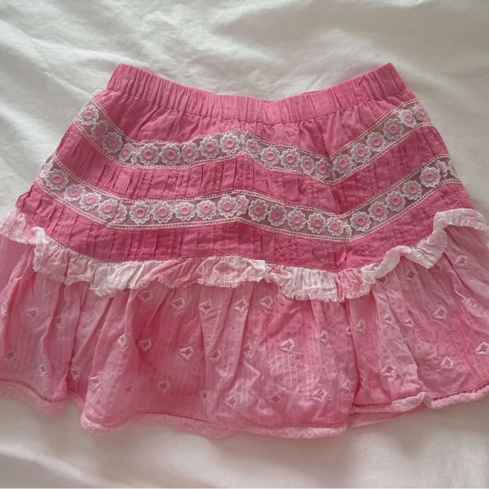LoveShackFancy Ruffle Mini Lace Trimmed Skirt